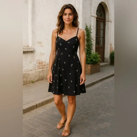 Old Navy Black Floral Fit-and-Flare Sundress Size Medium - Picture 2 of 4